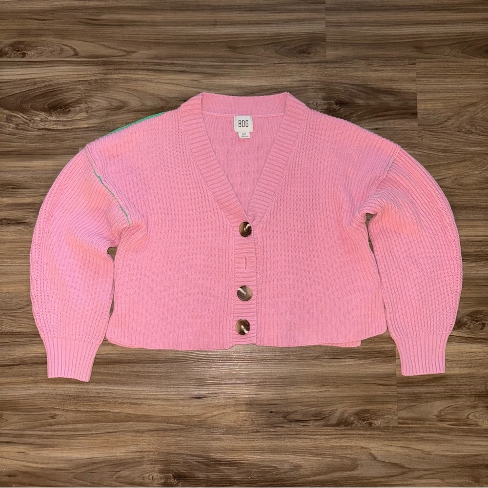 BDG Urban Outfitters Soft Girl Pink Chunky Knit Cardigan Sweater